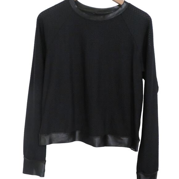 Koral Women Sz S Black Sofia Pullover Sweatshirt Faux Leather Trim Sheer Texture - Picture 1 of 8